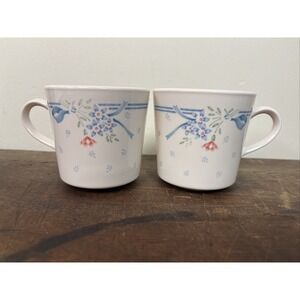 Set 2 Corning Ware Symphony Coffee Tea Cups Mugs White Pink Blue Flowers USA